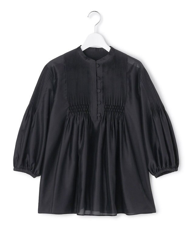 23区 L 【R(アール)】スモッキングタックオーガンザ ピンタック ブラウス ブラック系