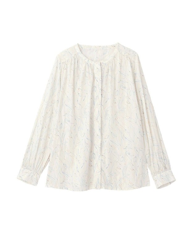 YECCA VECCA ラインフラワー柄ギャザーブラウス Ivory