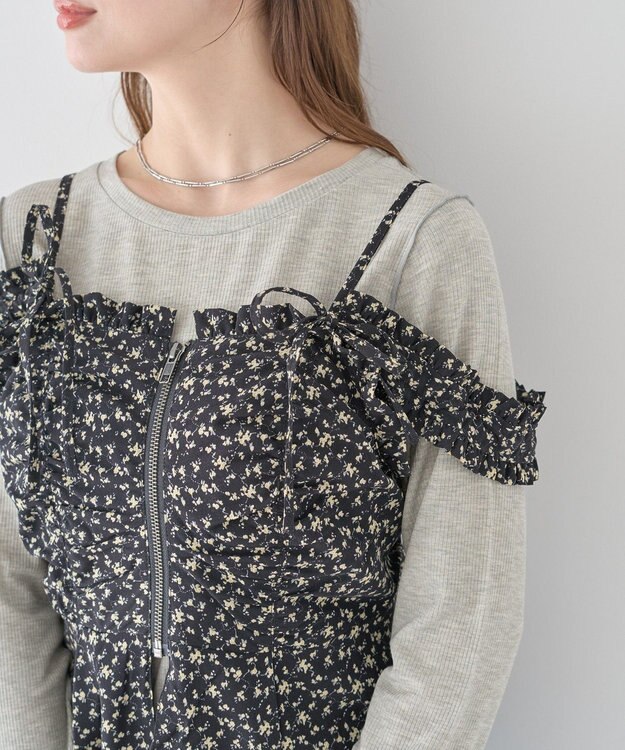 earth music&ecology フラワーペプラムビスチェ Black