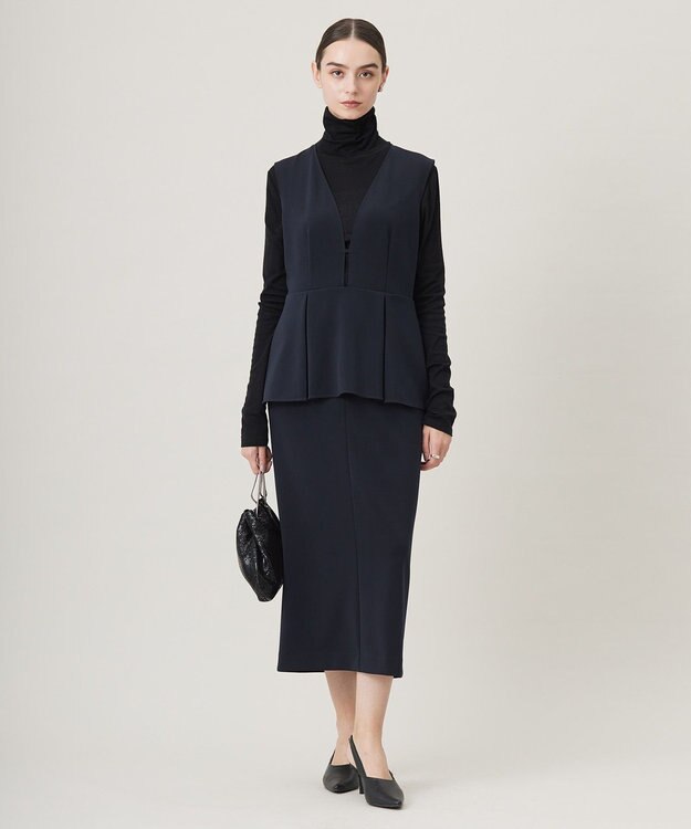 ICB 【洗える】ミリオーネダンボールニット  ジャンパースカートワンピース ネイビー系