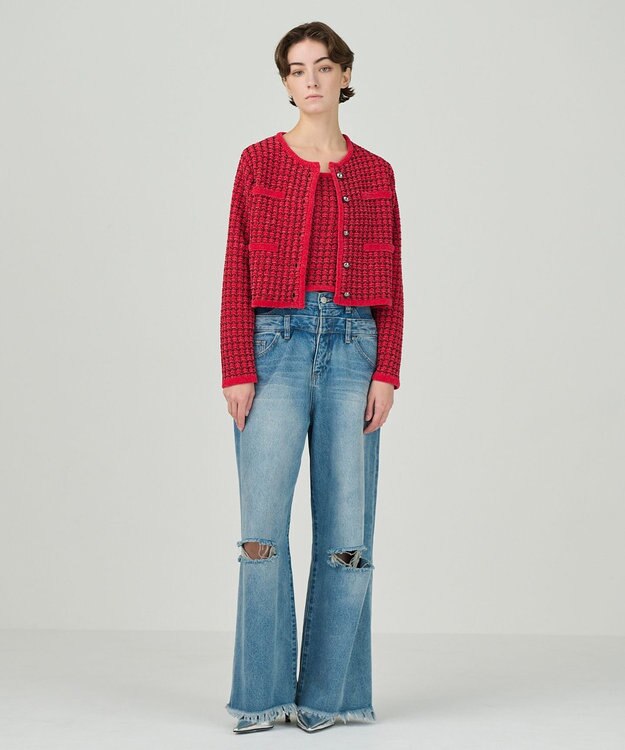 GRACE CONTINENTAL ツイードニットキャミ レッド