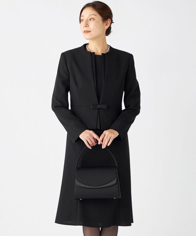 自由区 FORMAL 【ウォッシャブル対応】ドビーボーダーリボン ジャケット+ワンピース ブラック系