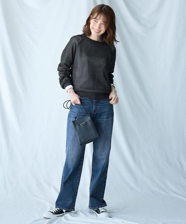 ANY L 【洗濯機可】ラメニットメッシュプルオーバー チャコール