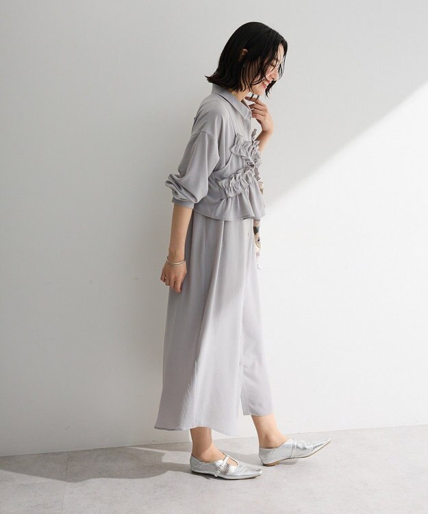 Green Parks ＳＥＴ２点フリルビスチェ＋シャツワンピース Gray