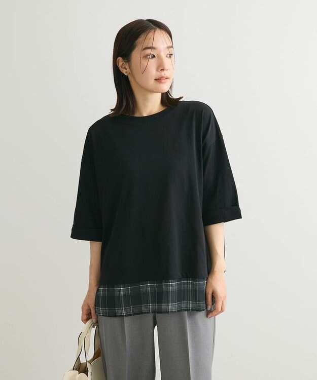 Green Parks ５分袖裾シアードッキングチュニック Black