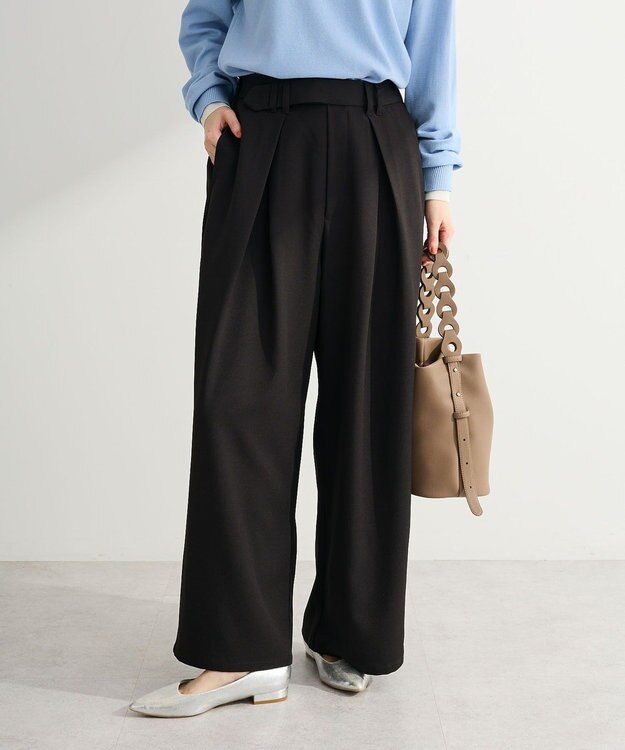 Green Parks デザインタックワイドパンツ Black