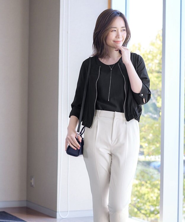 Tiaclasse シアーラウンドネックブルゾン ブラック