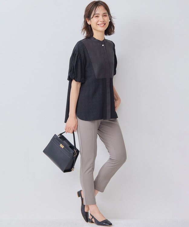 組曲 【WEB限定】ステッチストライプドビー ブラウス ブラック系