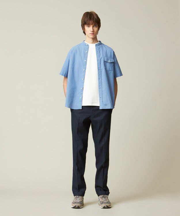 J.PRESS MEN 【HYBRID LINEN】 バンドカラーシャツ サックスブルー系