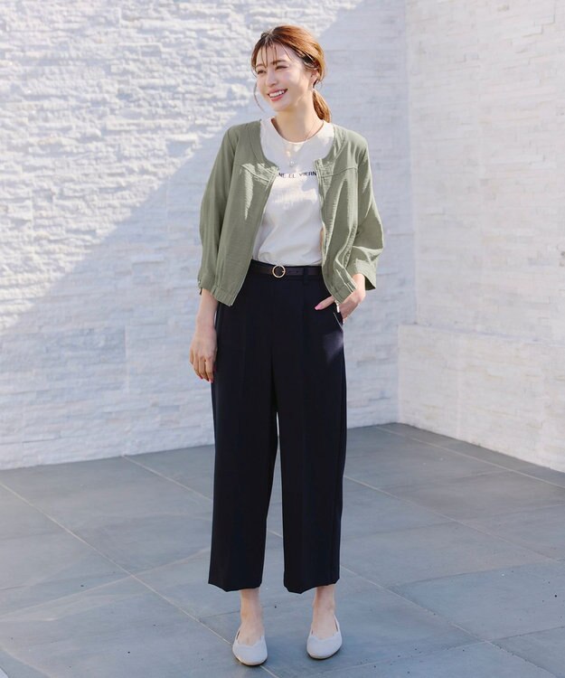 Tiaclasse シアーラウンドネックブルゾン ライトカーキ