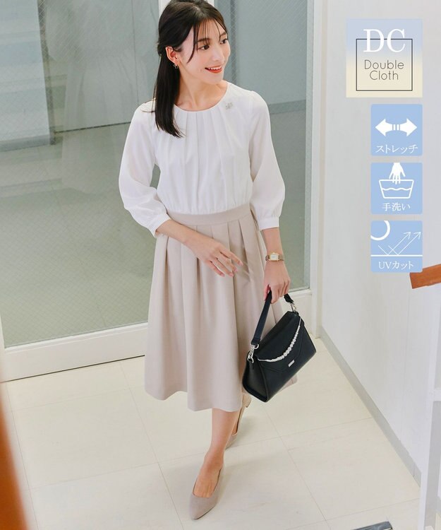 Tiaclasse L 【ダブルクロス】シフォンドッキングワンピース グレージュ