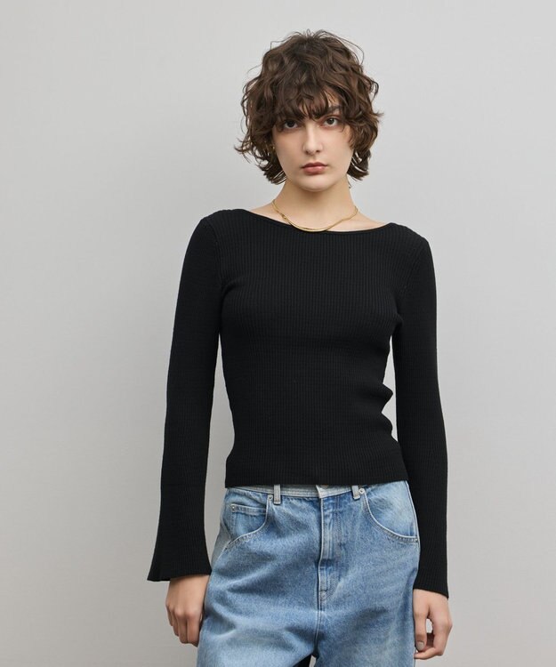 GRACE CONTINENTAL アイレットリブニットトップ ブラック