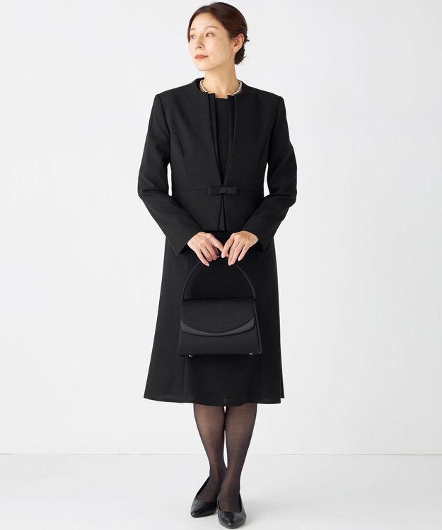 自由区 FORMAL 【ウォッシャブル対応】ドビーボーダーリボン ジャケット+ワンピース ブラック系