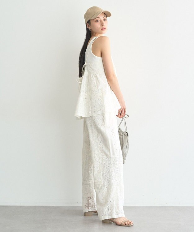 earth music&ecology 【セットアップ対応】【WEB・一部店舗限定】パッチワークレースパンツ Off White