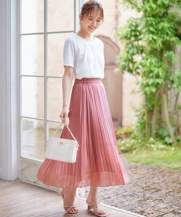 ANY SIS L 【洗える】シフォンプリーツ スカート テラコッタ