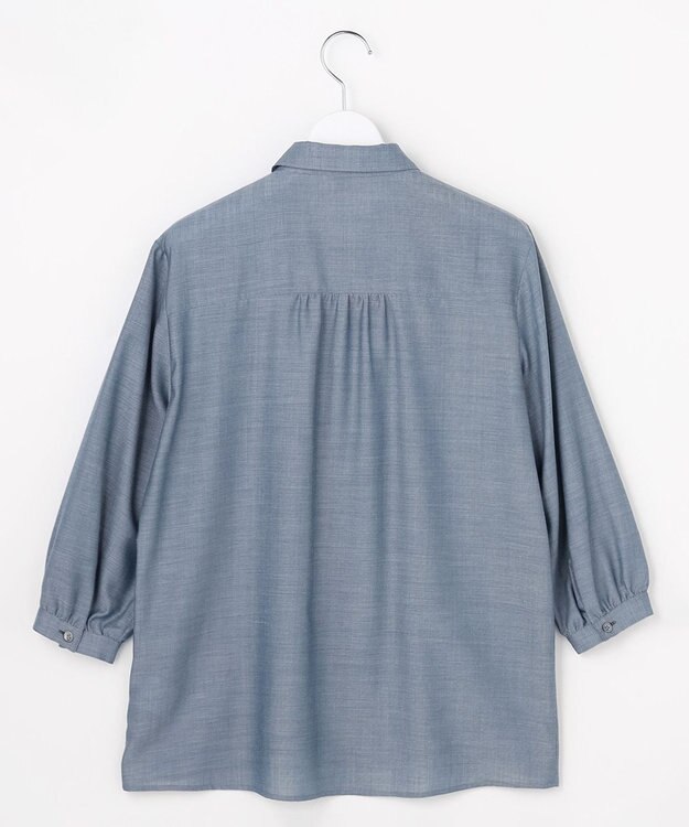 J.PRESS LADIES L 【シーンレスに活躍】ウォッシャブルキュプラツイル タックデザイン ブラウス ブルーシャンブレー系