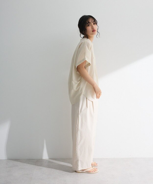 Green Parks 綿麻混フレンチスリーブスキッパーシャツ Light Beige