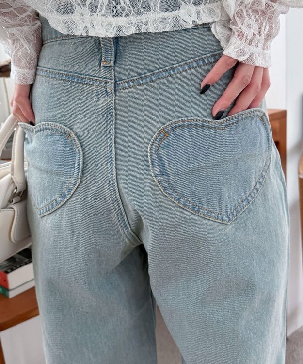 WEGO ハートポケットストレートデニムパンツ デニム淡加工色