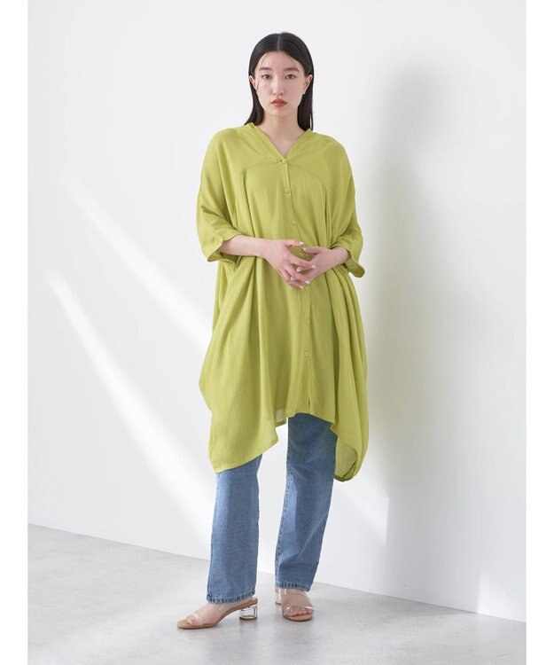 earth music&ecology レーヨンビッグシャツチュニック Lime Green
