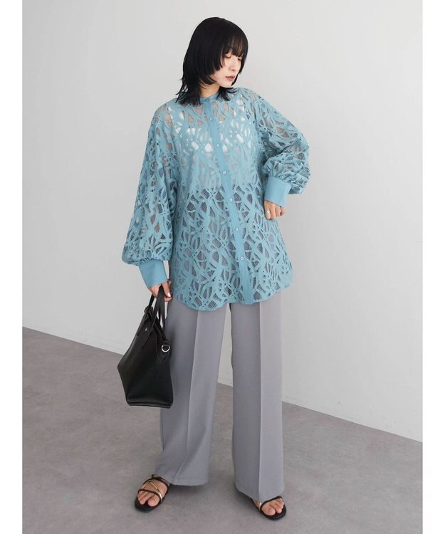 Green Parks ・ＥＬＥＮＣＡＲＥ　ＤＵＥ　レースバンドカラーブラウス Blue