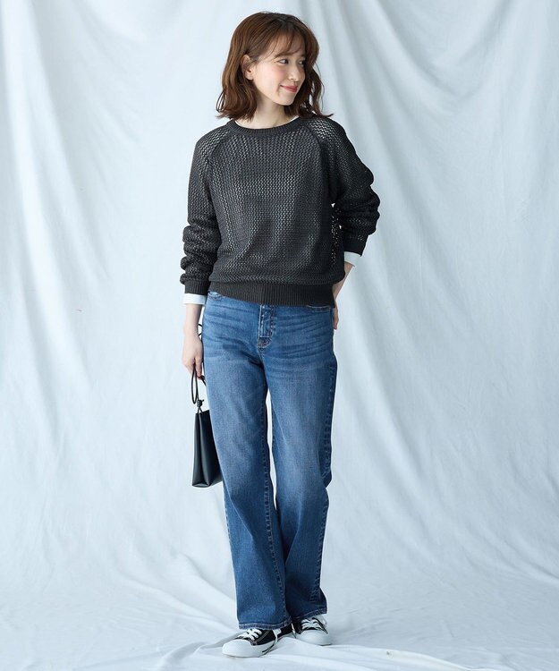 ANY L 【洗濯機可】ラメニットメッシュプルオーバー チャコール