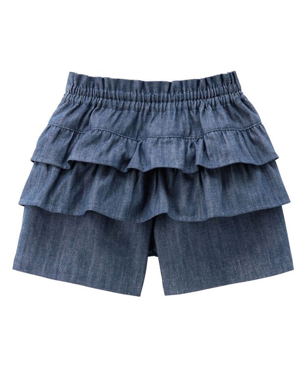 MIKI HOUSE HOT BISCUITS 【80-120cm】 先染めデニム バックフリル キュロットパンツ 紺