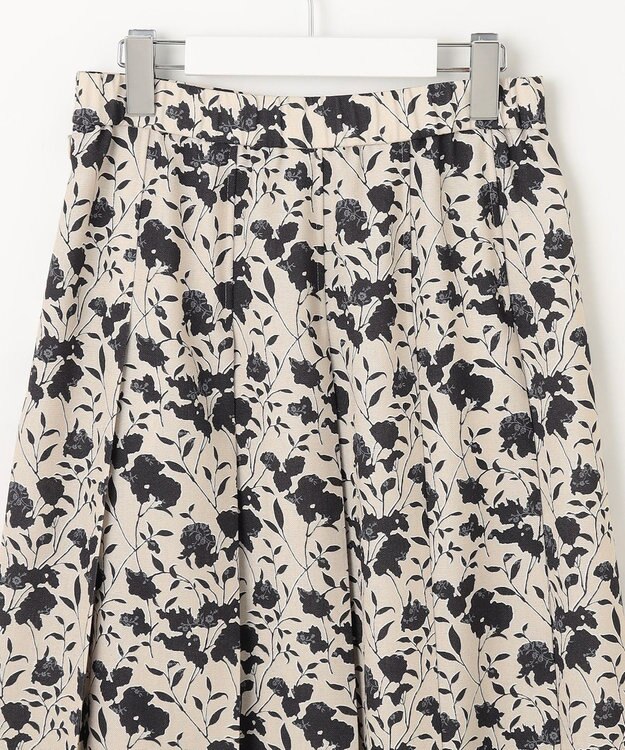 自由区 L 【洗える】リネンライクフラワープリント スカート ベージュ×バーント