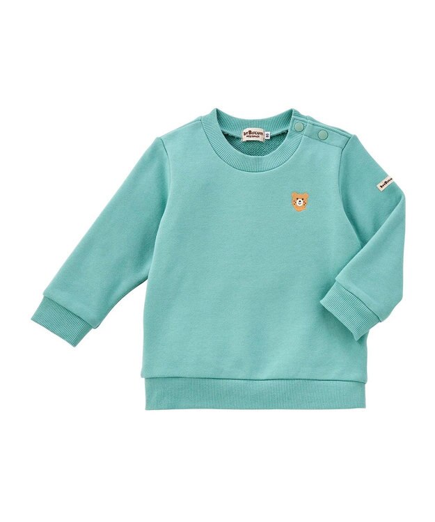 MIKI HOUSE HOT BISCUITS 【70-120cm】【Everyday Series】ワンポイント くすみカラー裏毛パイルトレーナー ストームグリーン