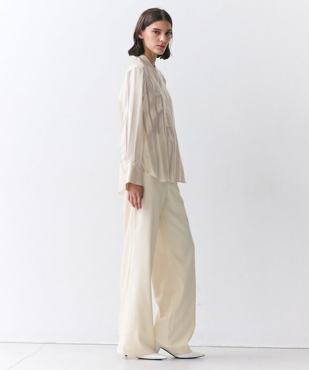 BEIGE， HAUYNITE / シアーストライプバンドカラーブラウス Ecru