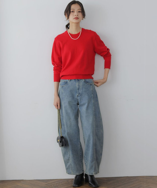 組曲 L 【加藤ローサさん着用】ライトデニムカーブパンツ ブルー系