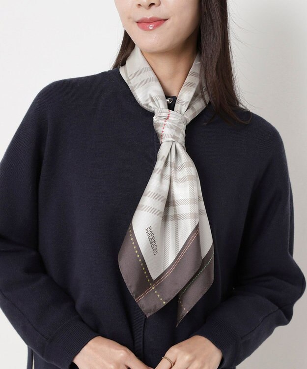 MOONBAT MACKINTOSH PHILOSOPHY(マッキントッシュ フィロソフィー）シルクスカーフ チェック 88×88㎝ 日本製 ベージュ