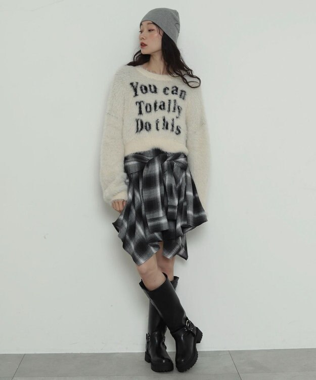 WEGO ロゴシャギーショートニット ホワイトアイボリー