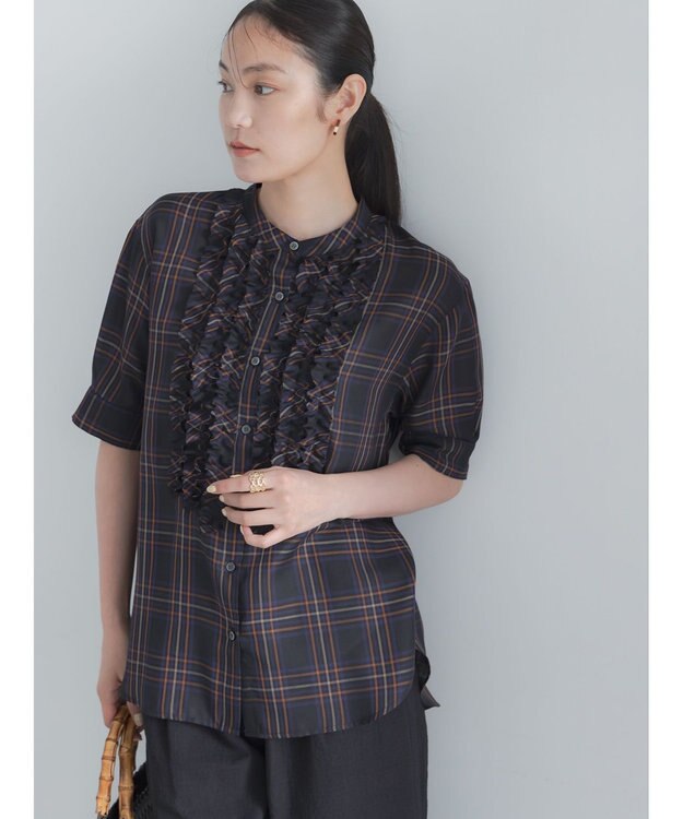 Te chichi チェックフリルブラウス《2026 SUMMER LOOK item》 ネイビー