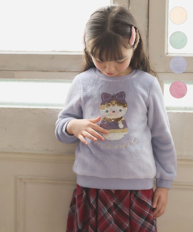 ANY KIDS 両面 フリース スパンコール トレーナー サックスブルー×雪だるま