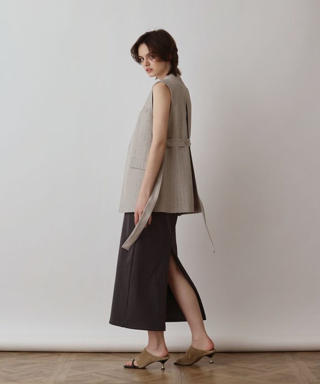 GRACE CONTINENTAL ストライプノーカラージレ ベージュ