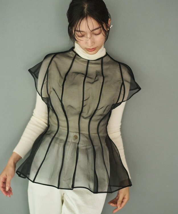 #Newans オーガンジーパネルブラウス ブラック