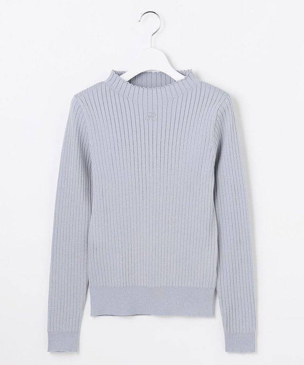 Feroux 【洗える】ロゴリブ プルオーバー ニット ライトグレー系