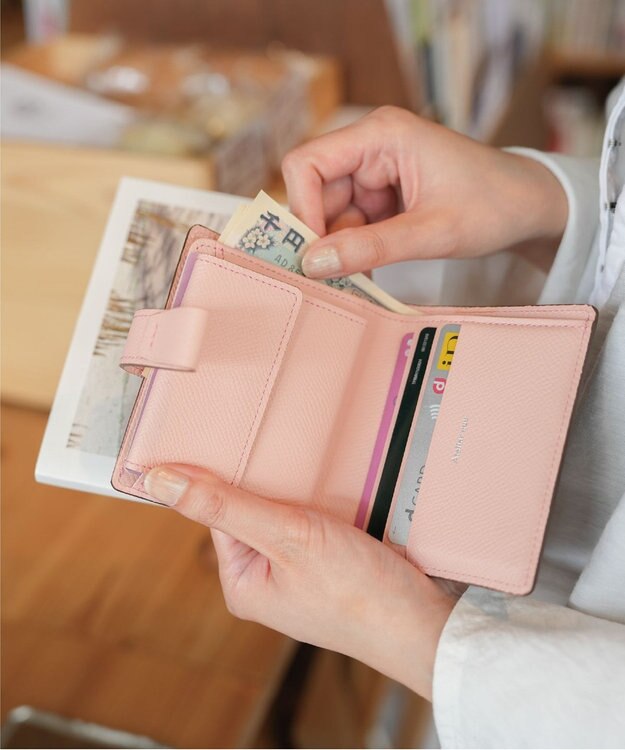 Atelier nuu 日本製 本革 バイカラーnoble 二つ折れウォレット new!グレー×サクラピンク