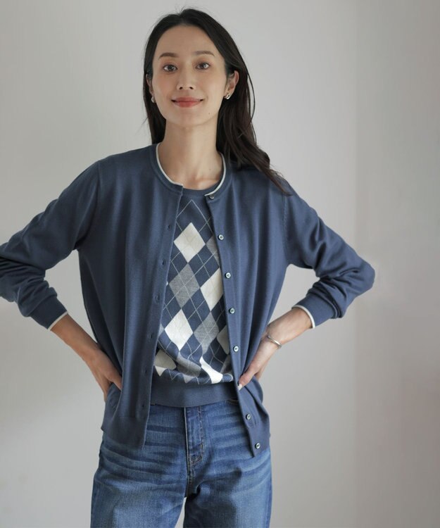 J.PRESS LADIES 【洗える】アーガイル ツイン ニット ブルーグレー系