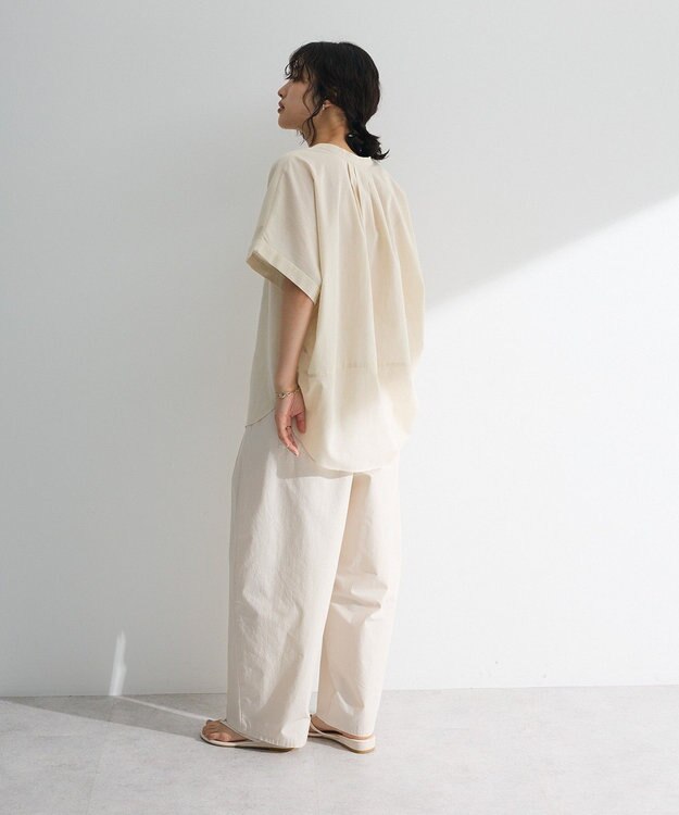 Green Parks 綿麻混フレンチスリーブスキッパーシャツ Light Beige