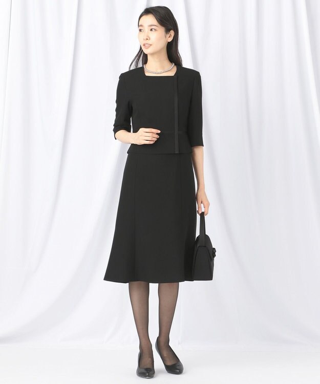 自由区 FORMAL 【ウォッシャブル対応】ドビーボーダーリボン ジャケット+ワンピース ブラック系