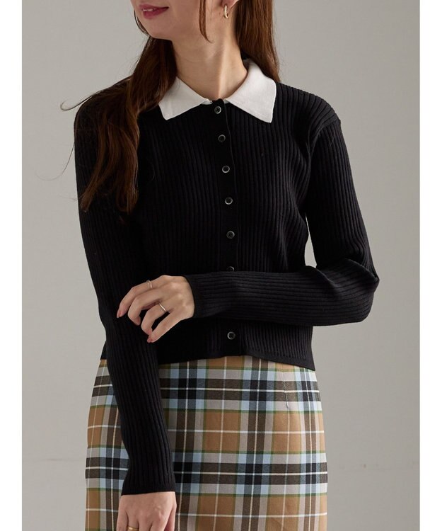 Te chichi ポロカラークロップトカーディガン ブラック