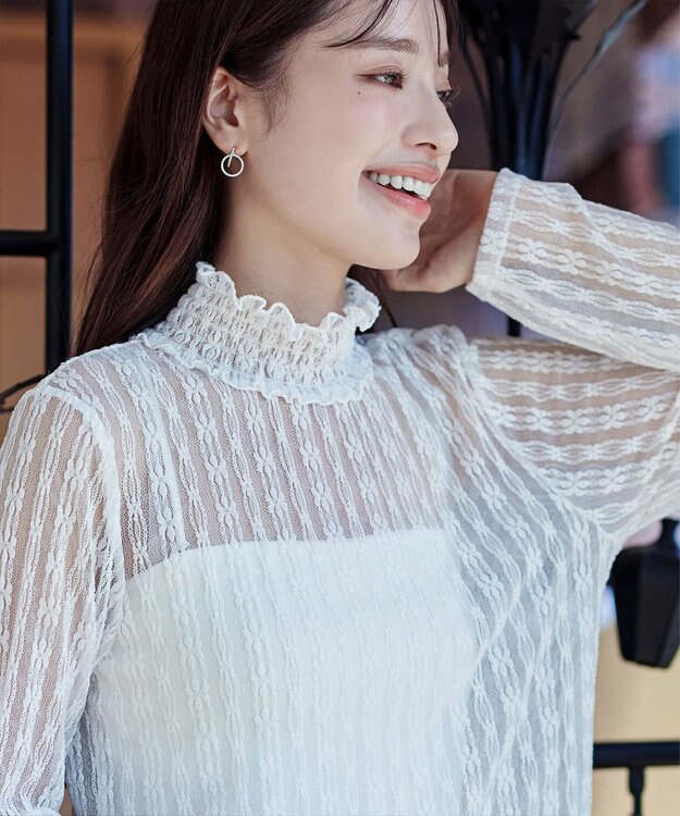 Tiaclasse 【安田美沙子さん着用・選べる4type】ハイネックカットソートップス レースホワイト
