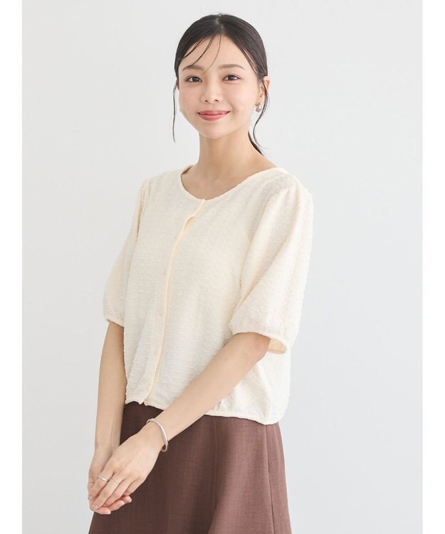 earth music&ecology 前後２ｗａｙパフスリーブカーディガン Ivory