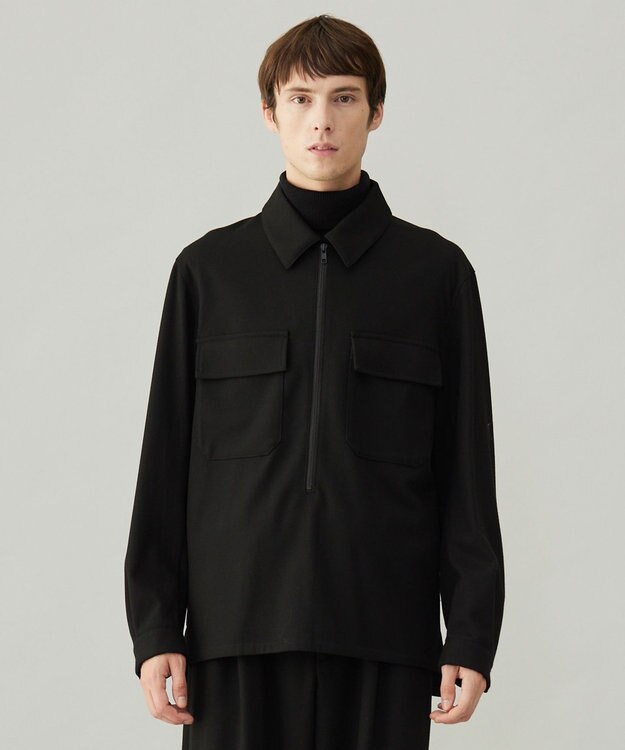 UNFILO MENS 【男女兼用】フラノライク ハーフジップ シャツブルゾン [24年秋冬商品] ブラック