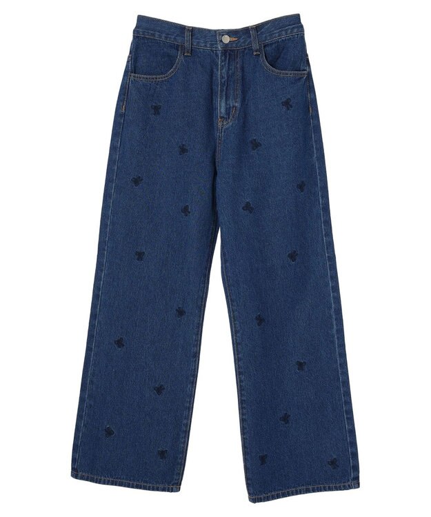 Green Parks ・Ｄｏｕｂｌｅ　Ｆｌａｇｓ　リボン刺繍ストレートデニム Dark Indigo