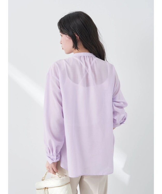 earth music&ecology シアーギャザーネックブラウス Lavender