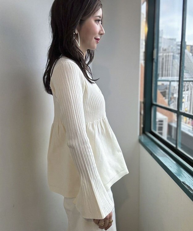 Green Parks ペプラムニットカーディガン Off White