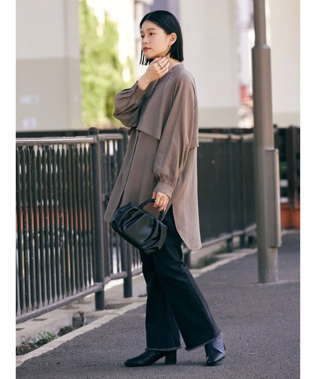 AMERICAN HOLIC バンドカラーフリルシャツチュニック Mocha