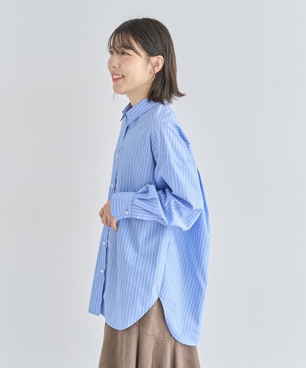 Green Parks イージーケアアソートシャツチュニック Sax